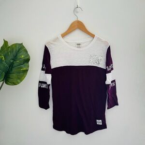 VS PINK | Rare Sequin Varsity Quarter Sleeve Tee Burgundy & White Size XS